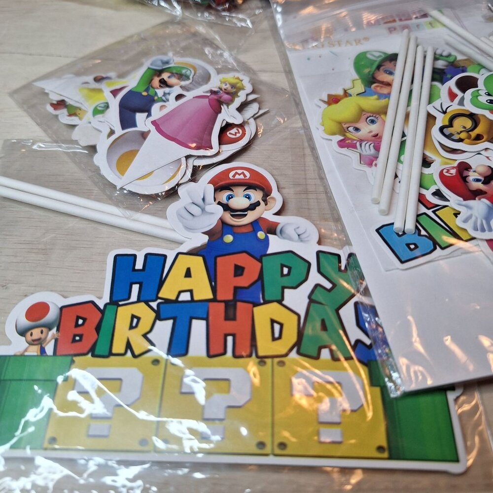 Super Mario Themed Birthday Party Supplies Cake Toppers Banner Tablecloth Toad - Picture 5 of 10